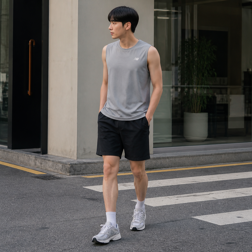 New Balance 라이트 그레이 액티브 슬리브리스 탑