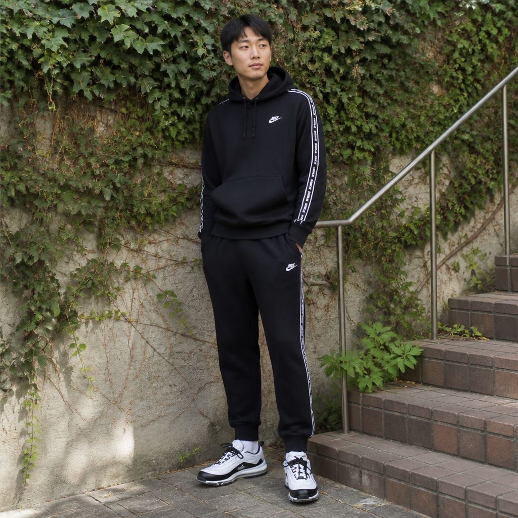 Nike 나이키 블랙 플리스 후드 트랙수트 세트