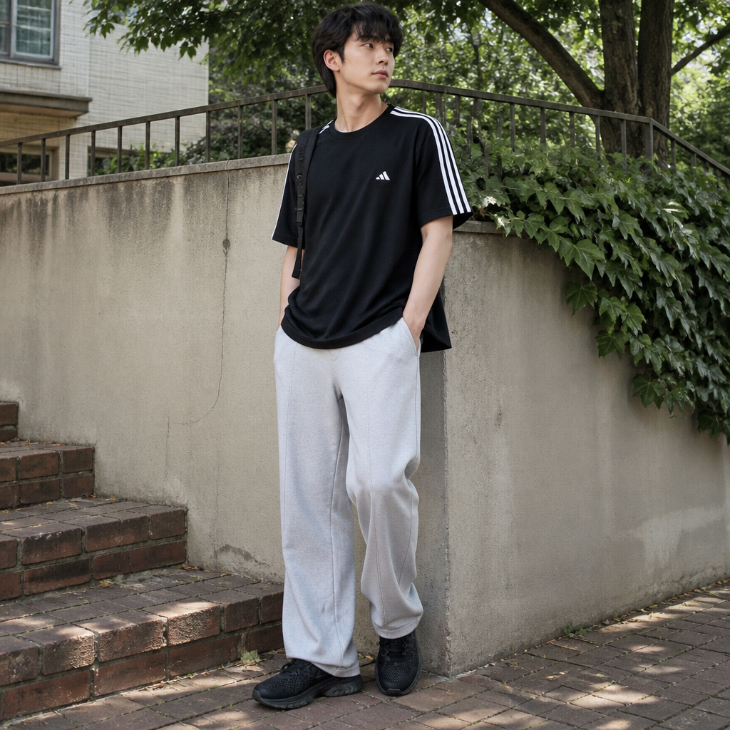 adidas 블랙 쓰리라인 에센셜 티셔츠