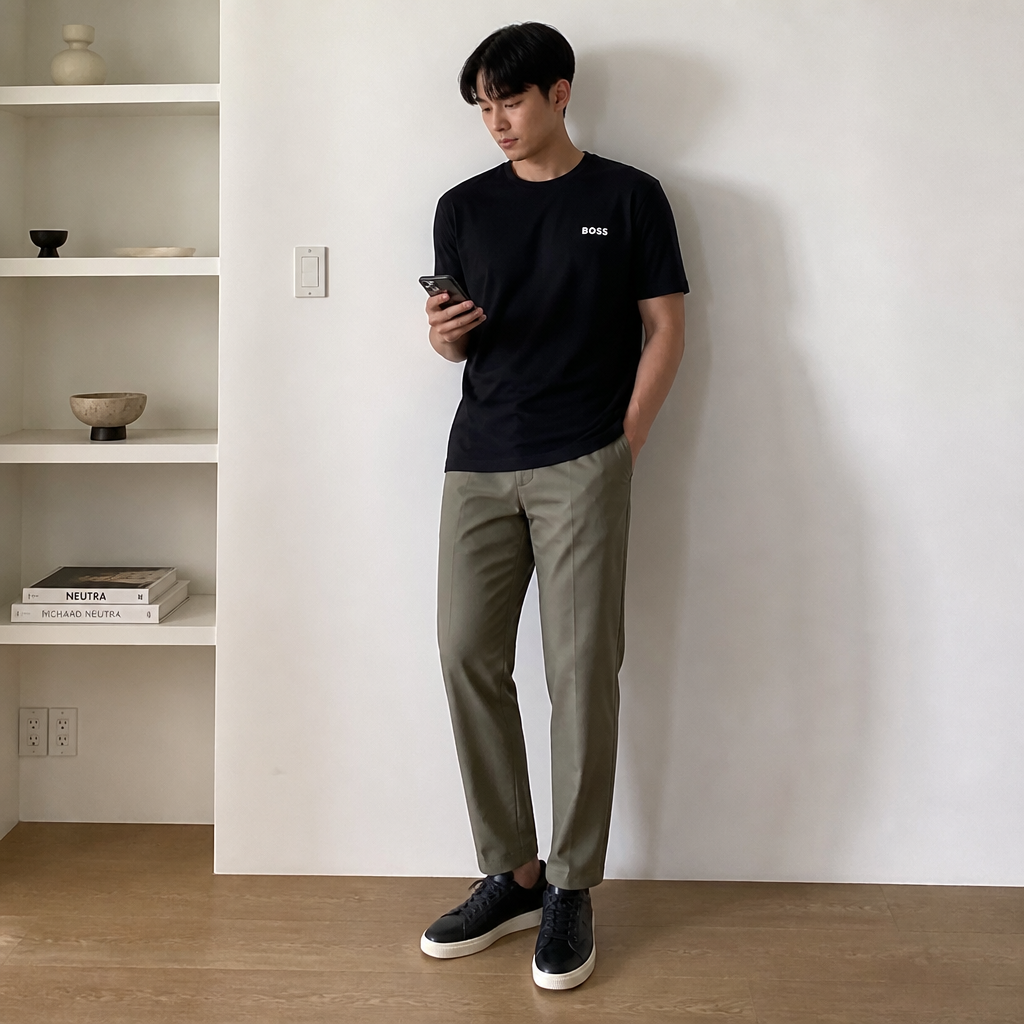 Boss 보스 그린 블랙 액티브 코튼 티셔츠