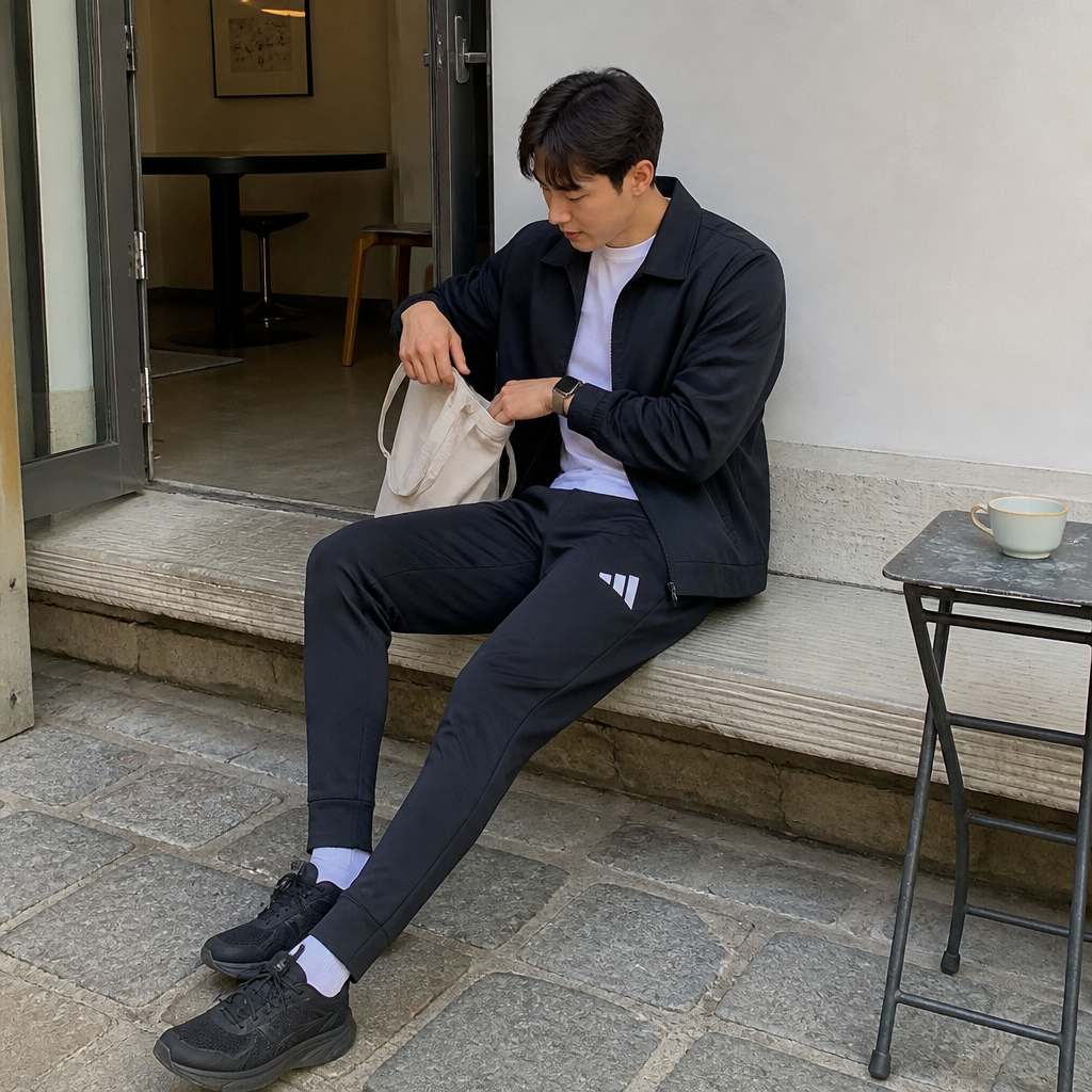 adidas 블랙 슬림 트레이닝 조거 팬츠
