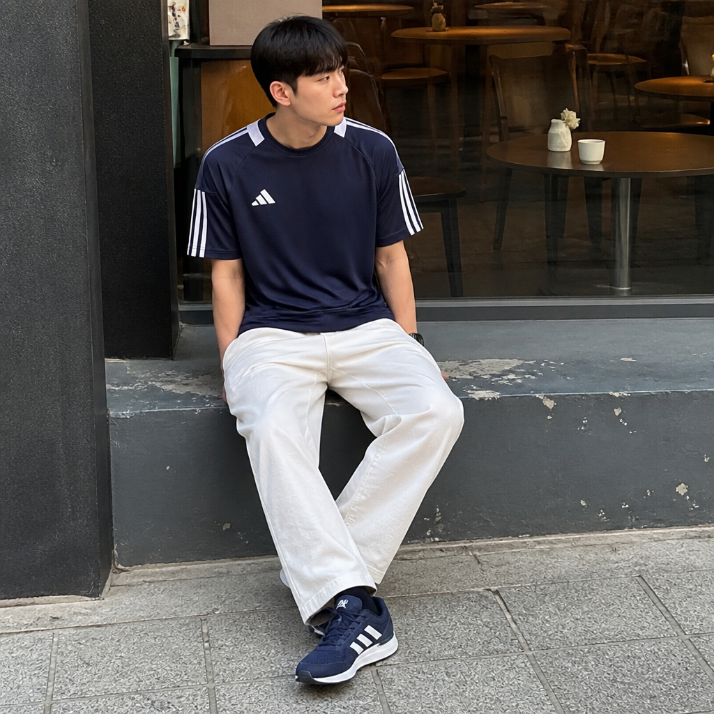 adidas 네이비 화이트 클래식 트레이닝 티셔츠