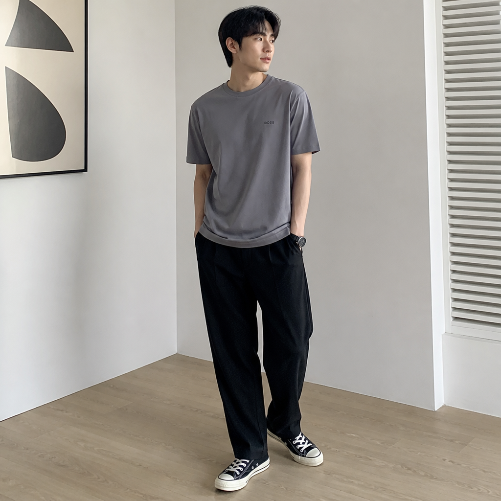 Boss 보스 미디엄 그레이 로고 티셔츠