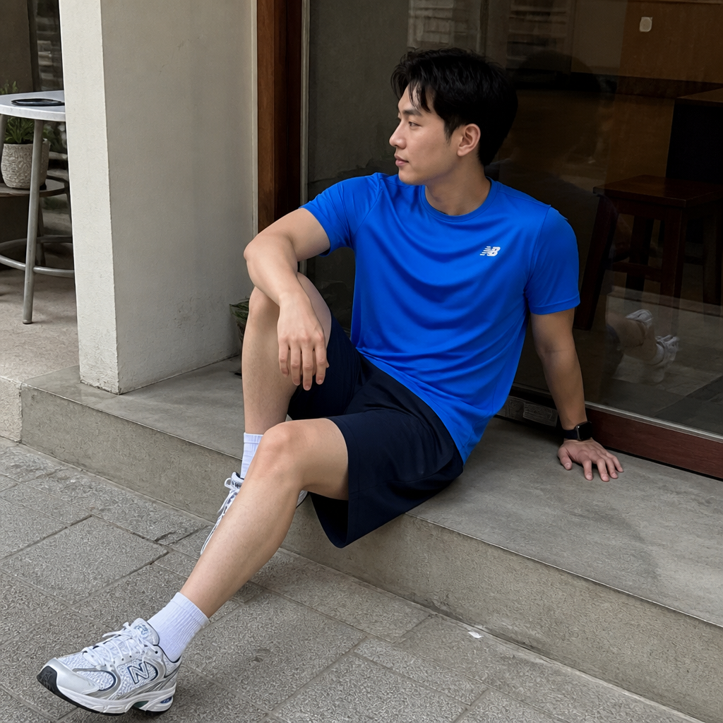 New Balance 블루 액티브 드라이 러닝 티셔츠