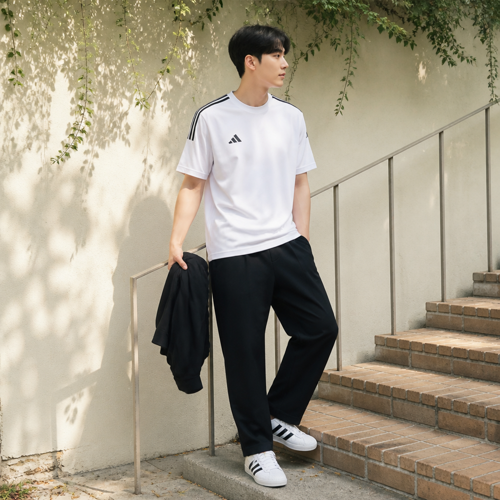 adidas 화이트 블랙 클래식 트레이닝 티셔츠