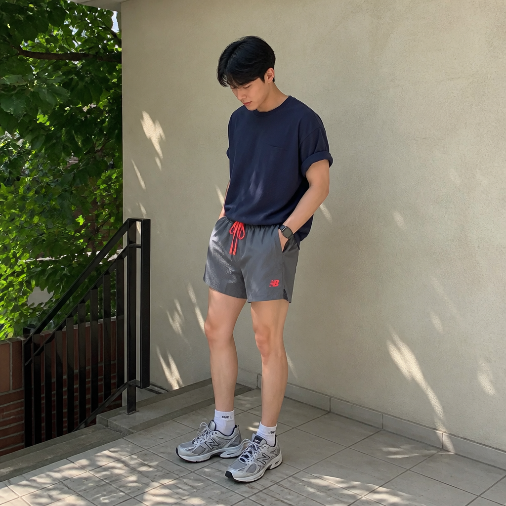 New Balance 그레이 레드 라인 퍼포먼스 러닝 쇼츠