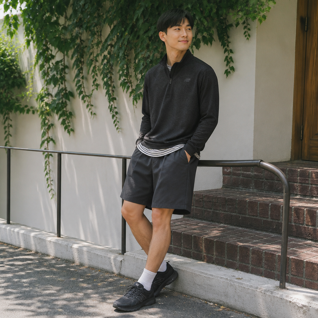 New Balance 블랙 하프집 러닝 레이어 탑