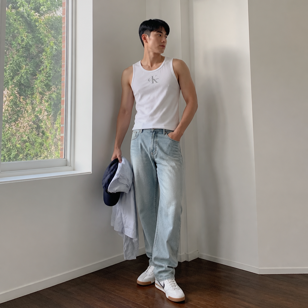 Calvin Klein Jeans 캘빈클라인 진스 화이트 모노그램 슬리브리스 탑