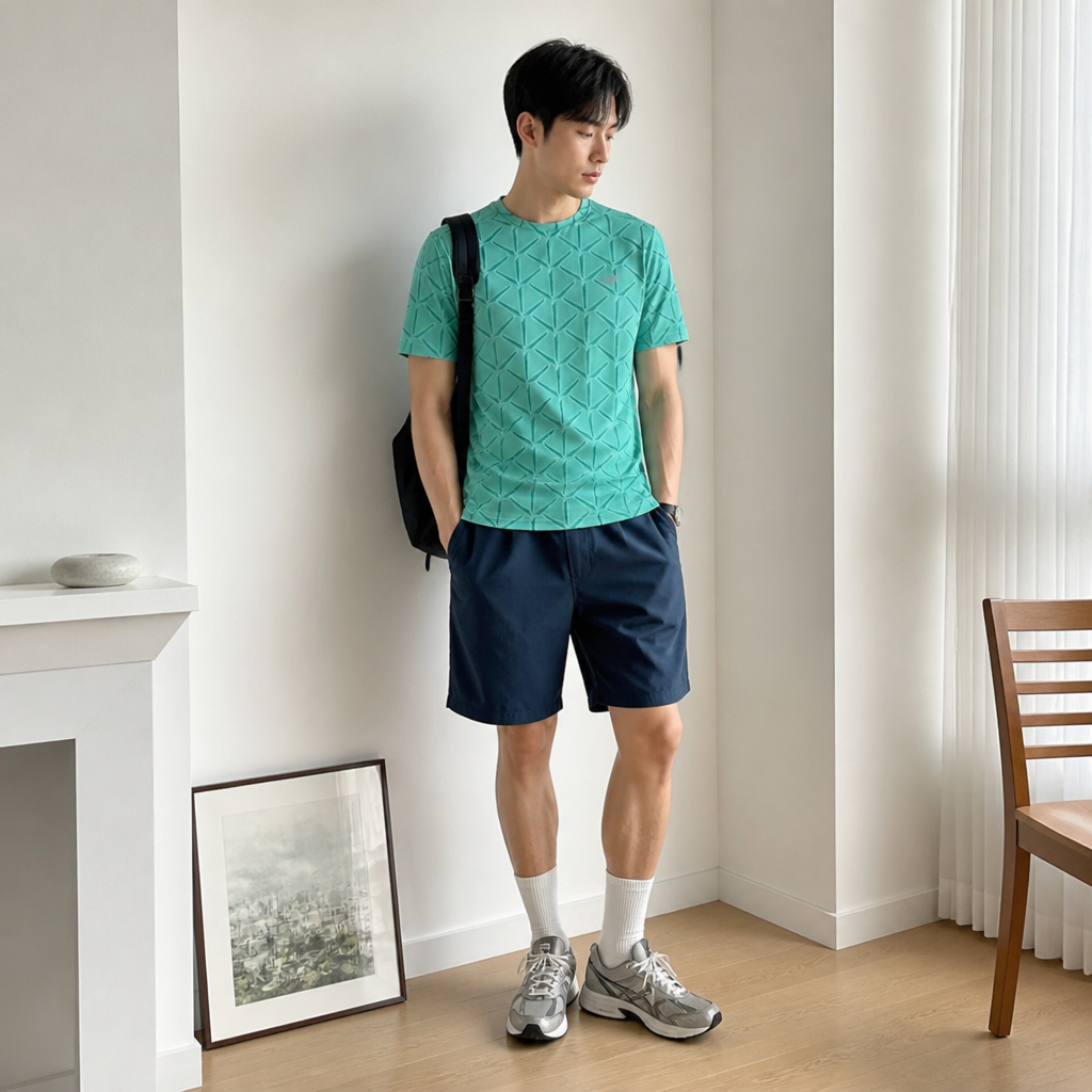 New Balance 딥 그린 텍스처드 퍼포먼스 반팔 탑