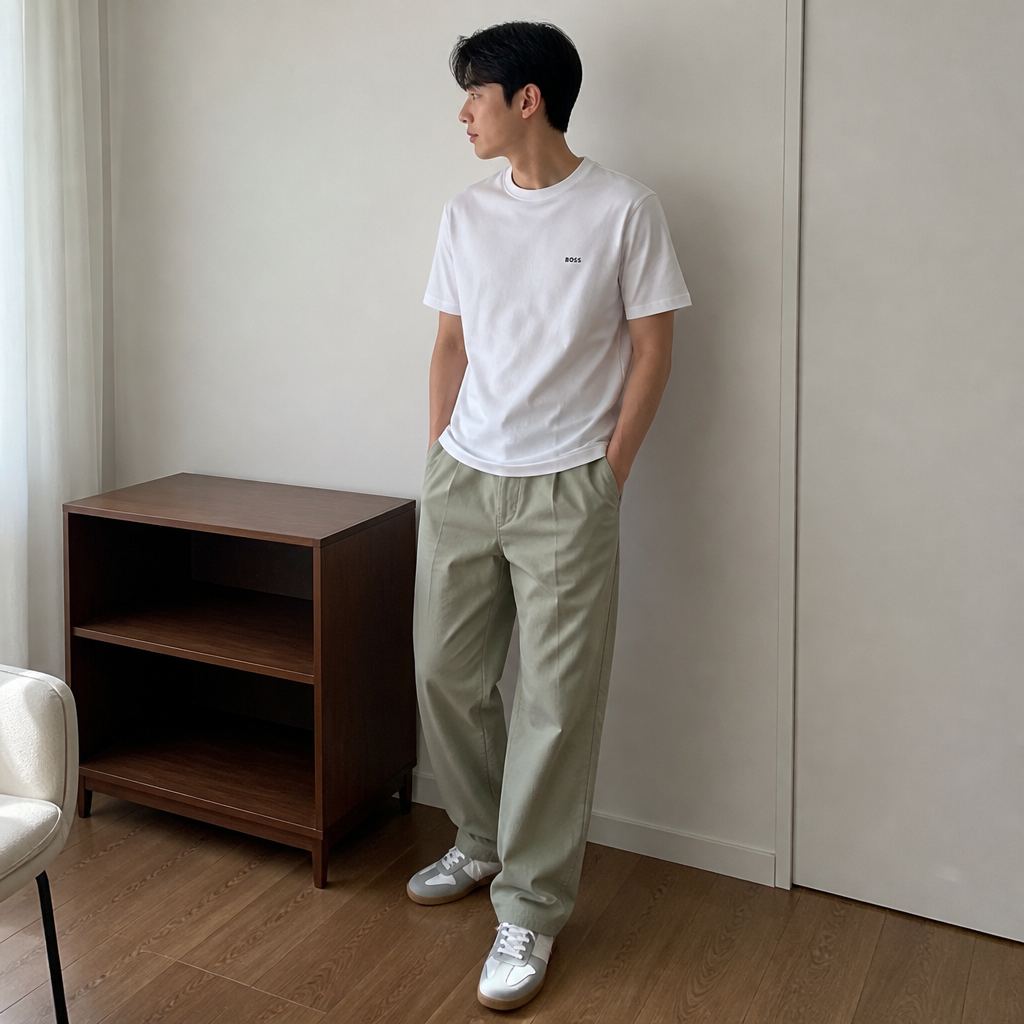 Boss 보스 화이트 로고 스트레치 티셔츠