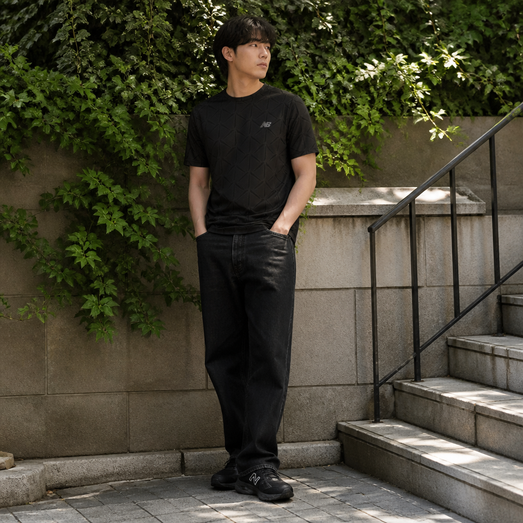 New Balance 블랙 텍스처드 퍼포먼스 반팔 탑