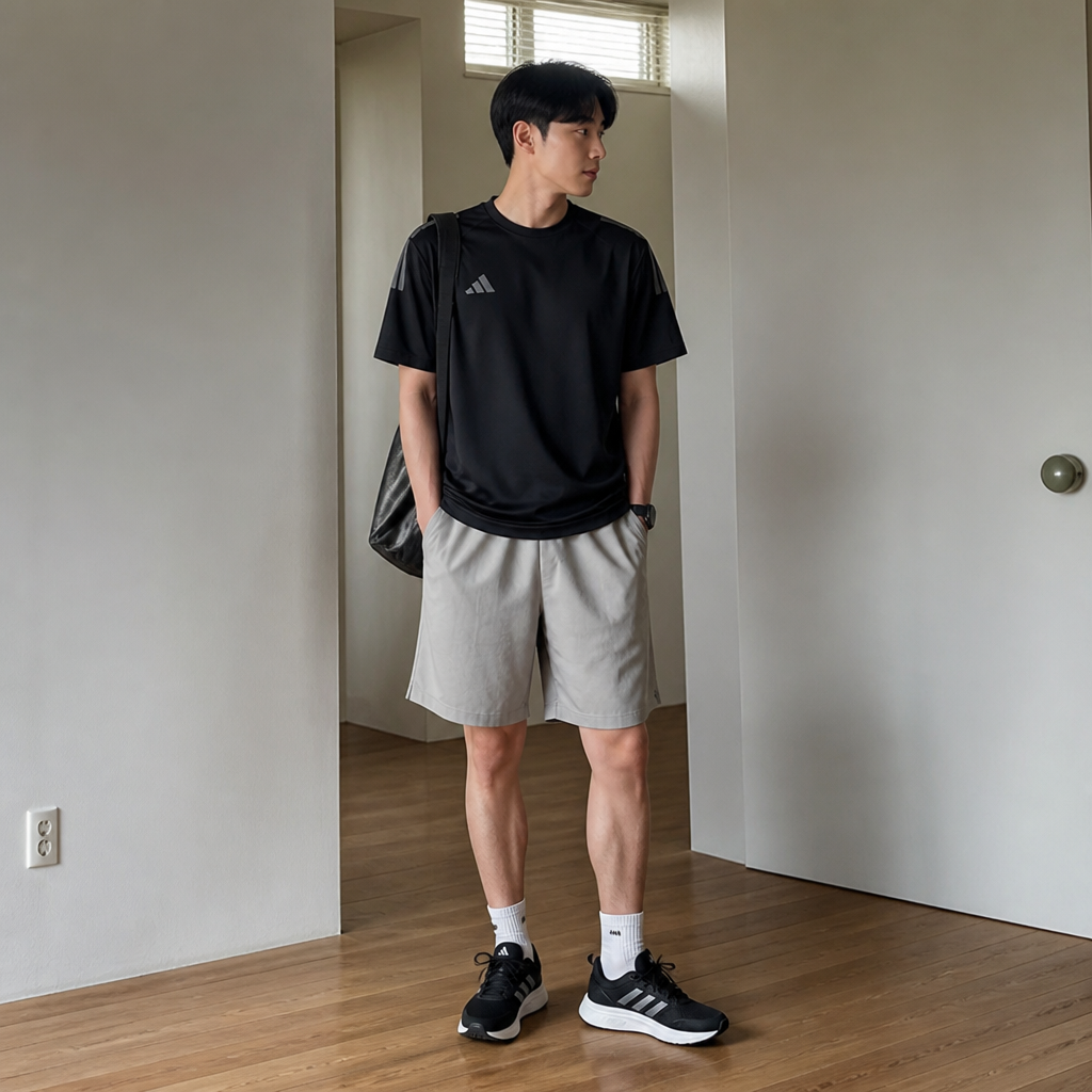 adidas 블랙 그레이 클래식 트레이닝 티셔츠