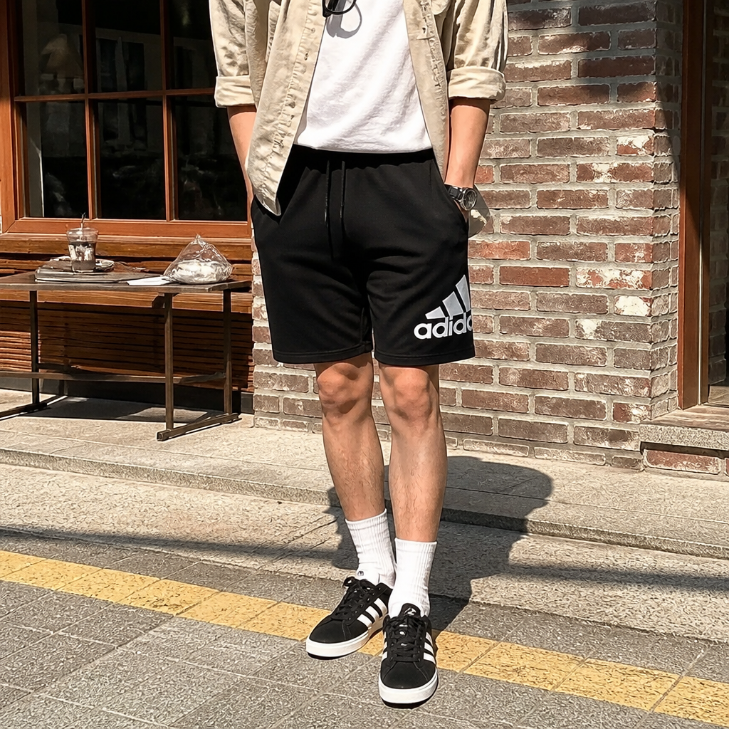 adidas 블랙 로고 테리 라운지 쇼츠