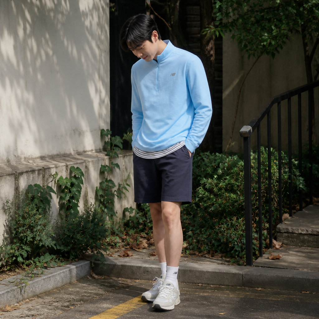 New Balance 스카이 블루 스페이스 다이 하프집 트레이닝 탑