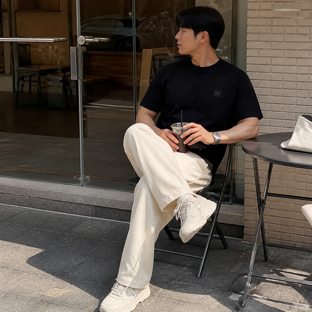 Boss 보스 오렌지 블랙 패치 티셔츠