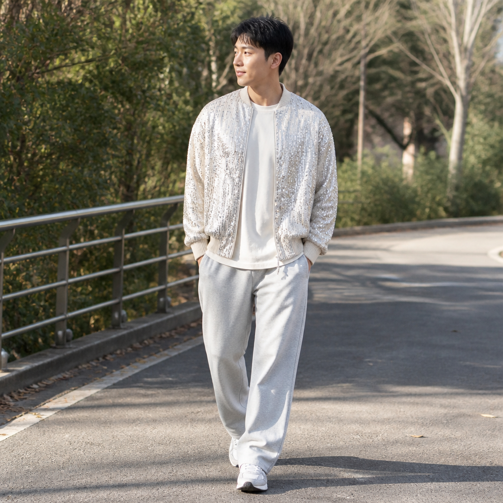 Boss 보스 오픈 베이지 시퀸 집업 플리스
