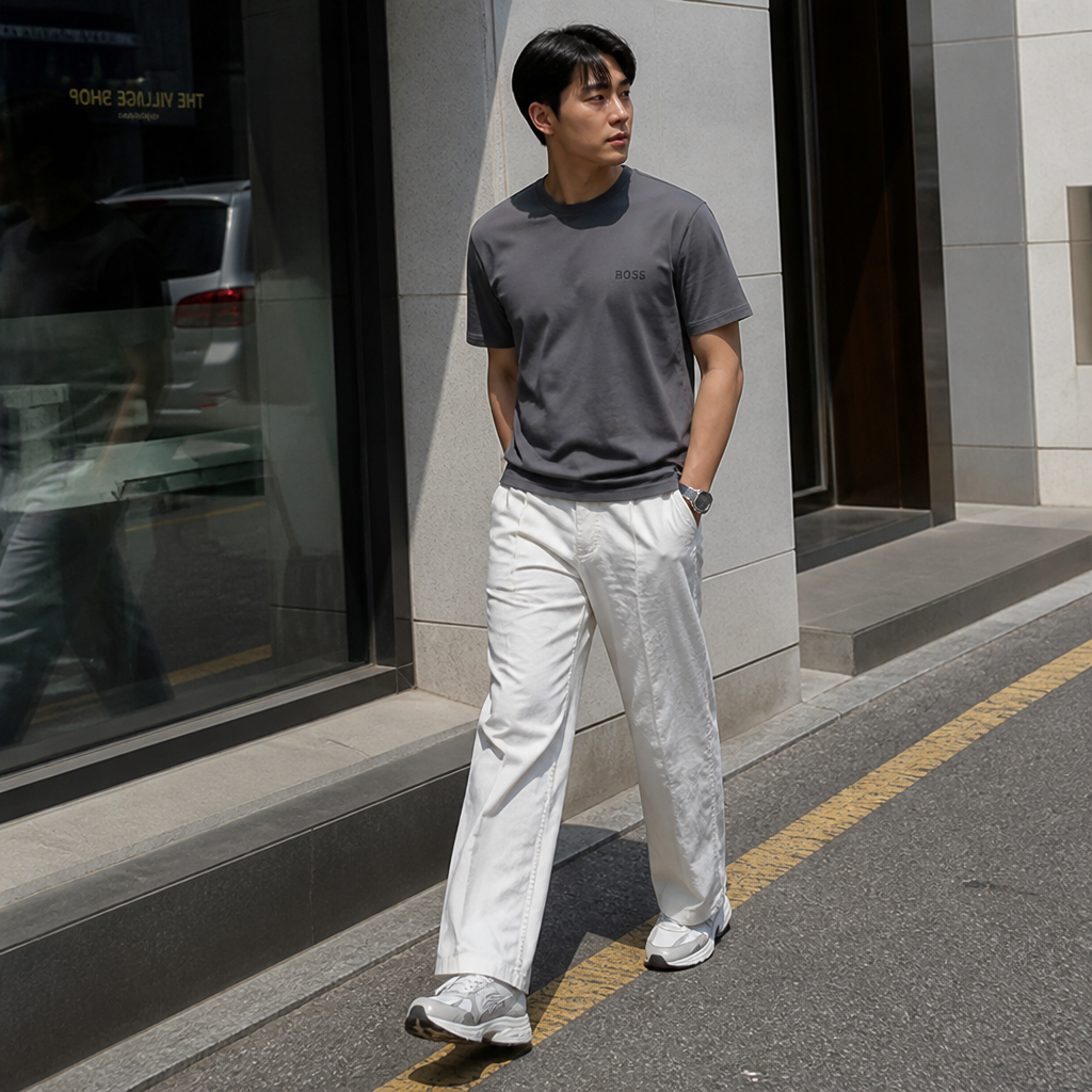 Boss 보스 그린 그레이 액티브 코튼 티셔츠
