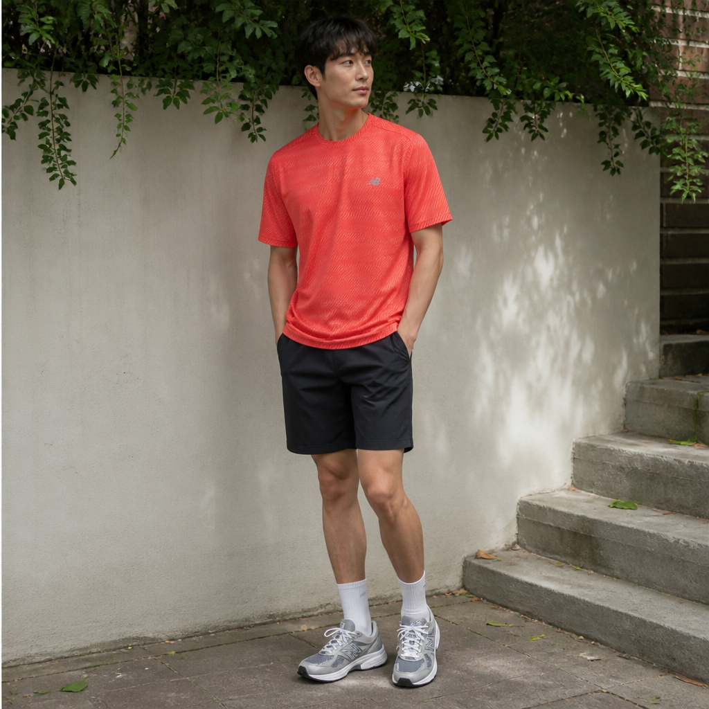 New Balance 블랙 프린트 쿨 드라이 반팔 탑