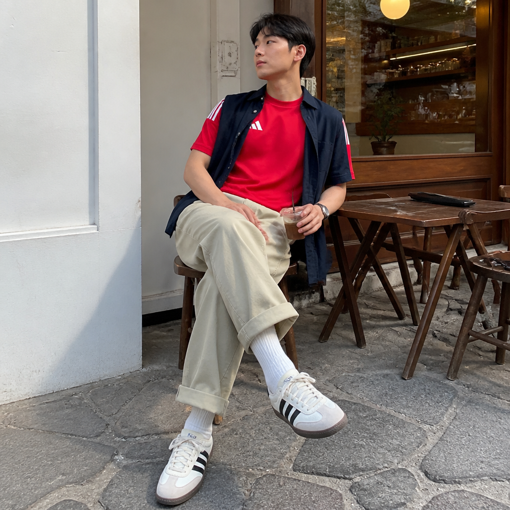 adidas 레드 화이트 클래식 트레이닝 티셔츠