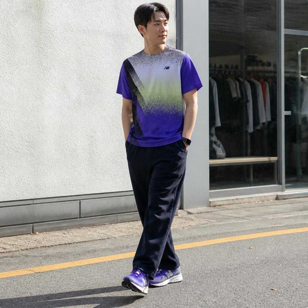 New Balance 블루 그라데이션 초경량 러닝 티셔츠